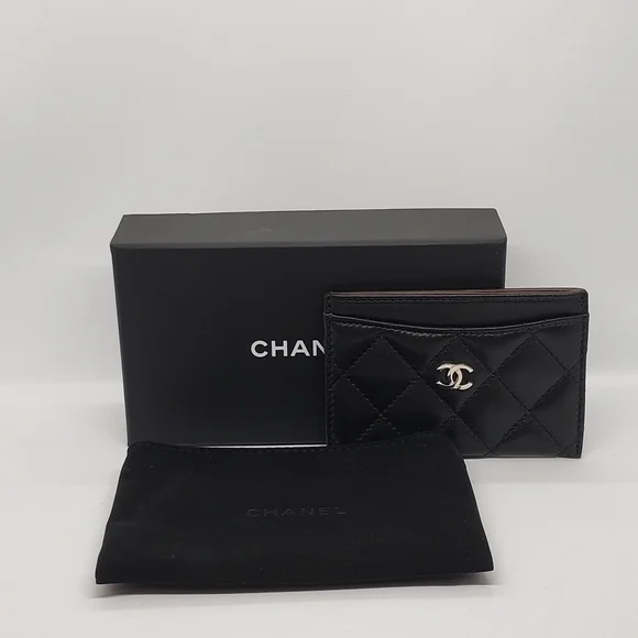 Chanel lambskin leather cardholder black/silver with box and dustbag - Picture 1 of 6